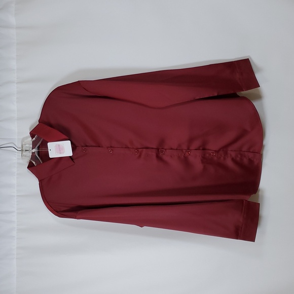 Luxveer Women's Long Sleeve Button Down Classic Collared Shirt ~ Wine Red - Picture 5 of 10